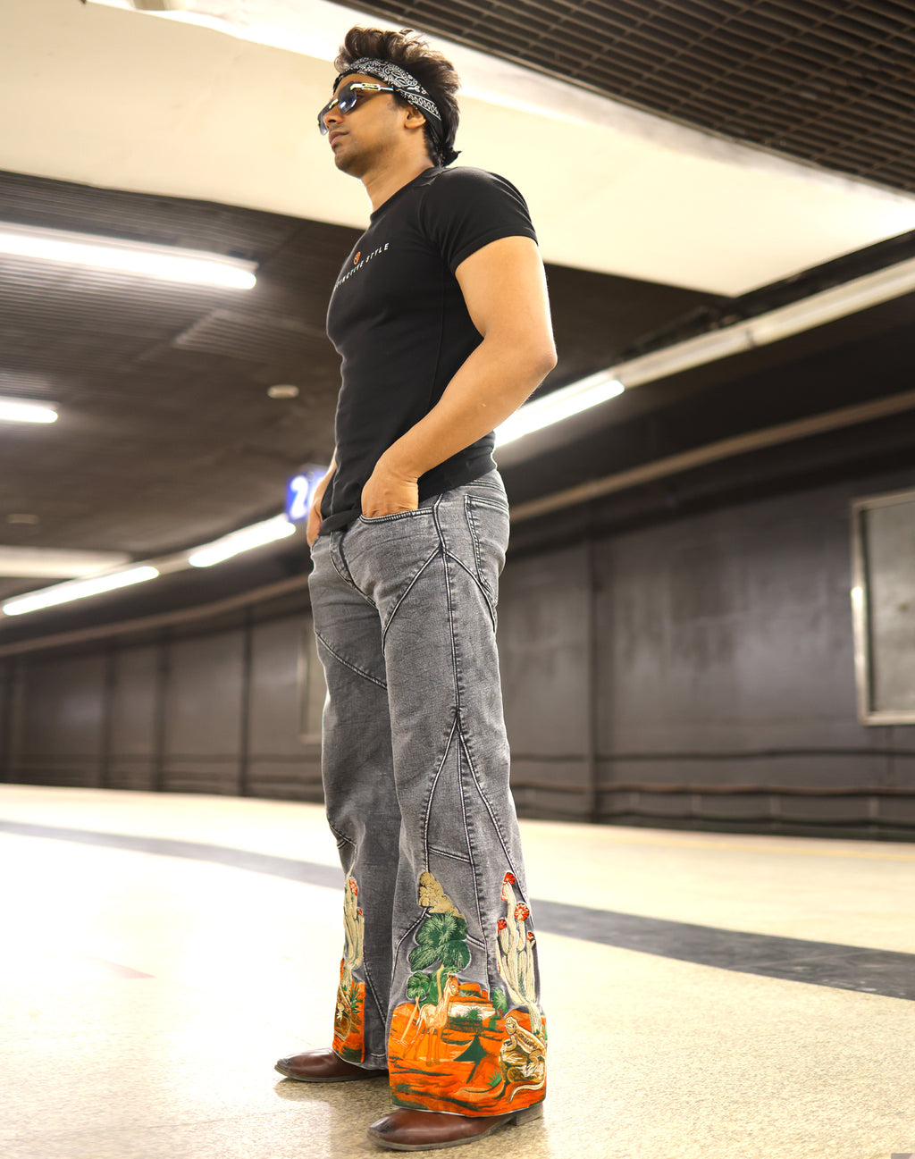 Desert Mirage Embroidered Flared Jeans Unisex