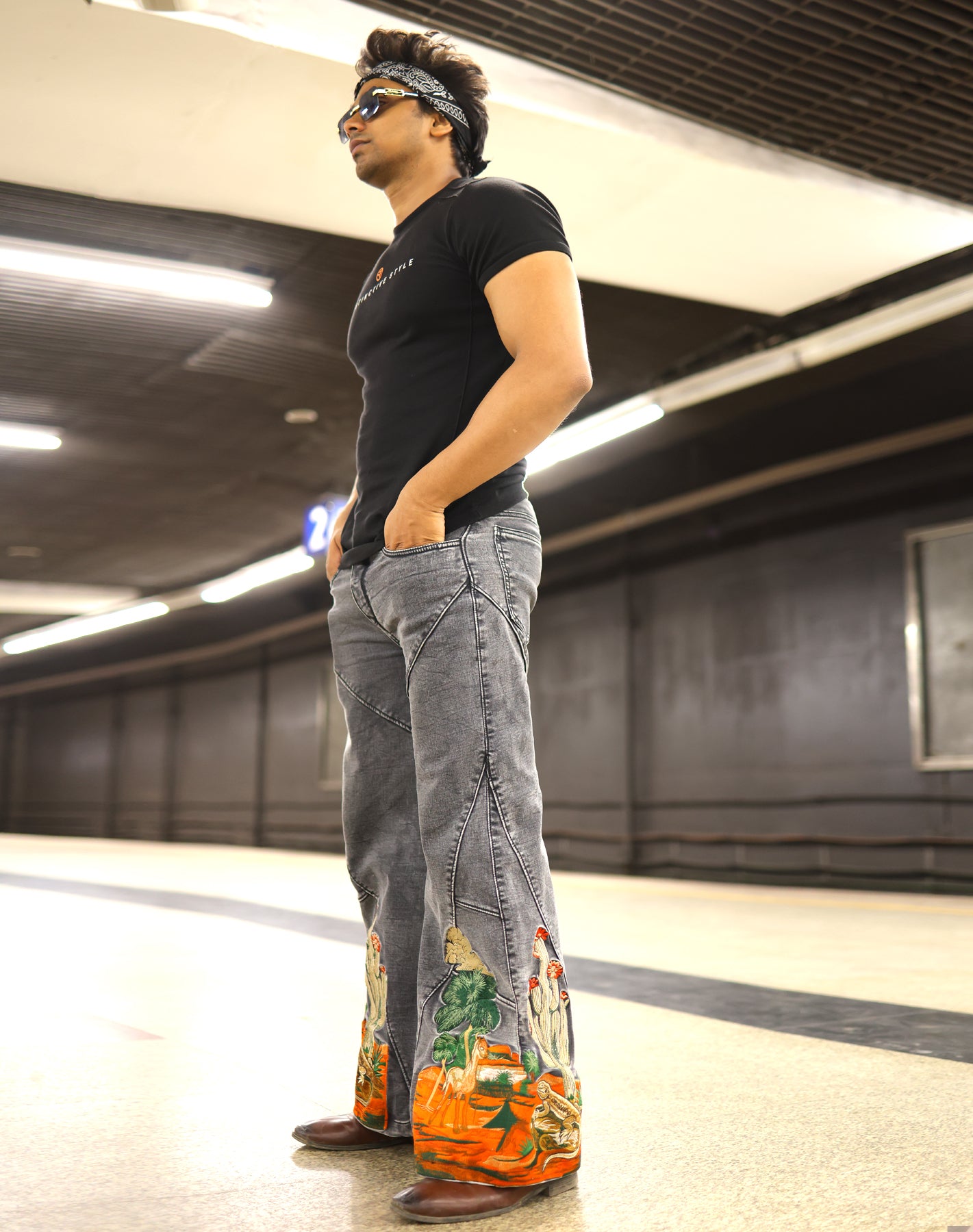 Desert Mirage Embroidered Flared Jeans Unisex