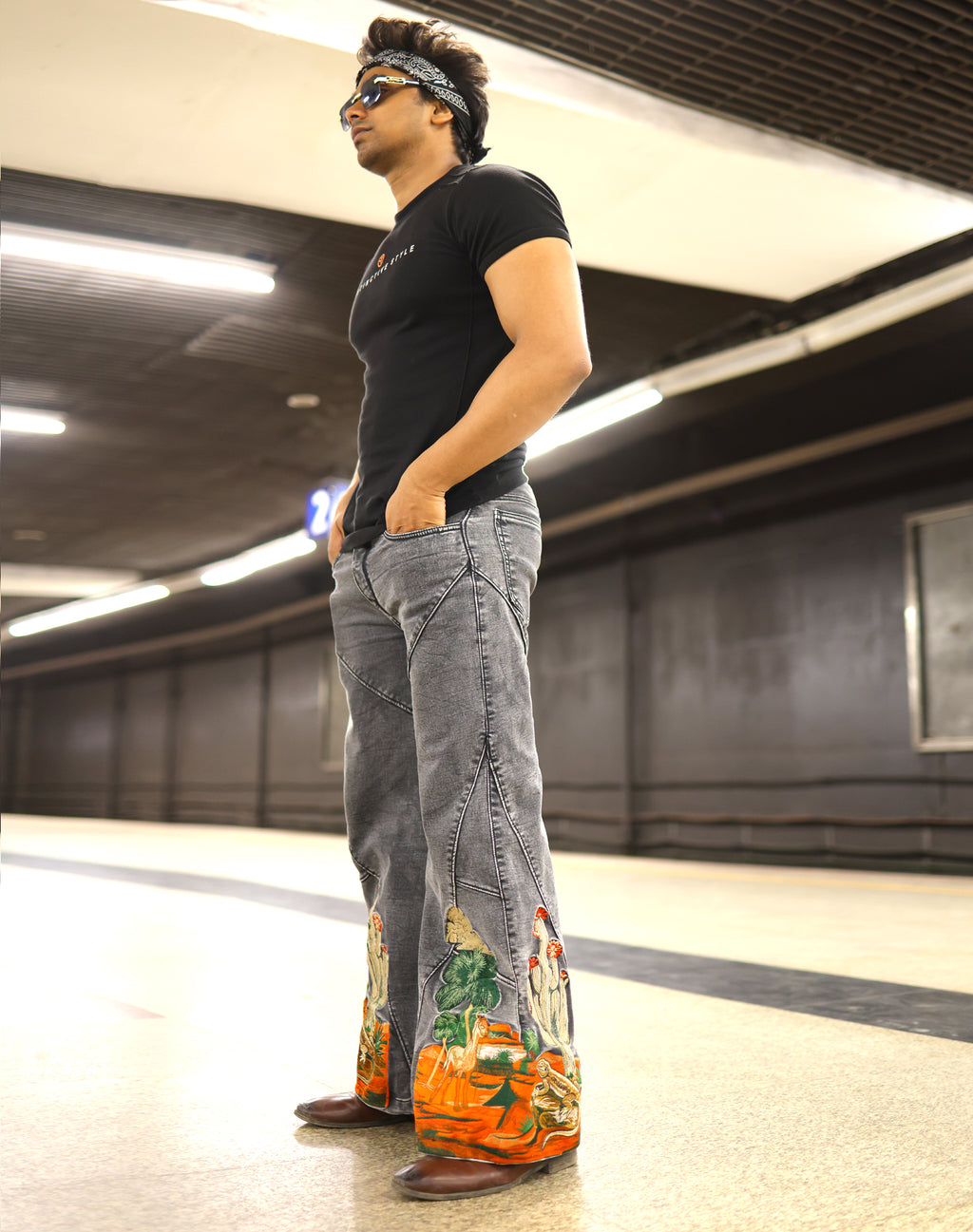 Desert Mirage Embroidered Flared Jeans Unisex