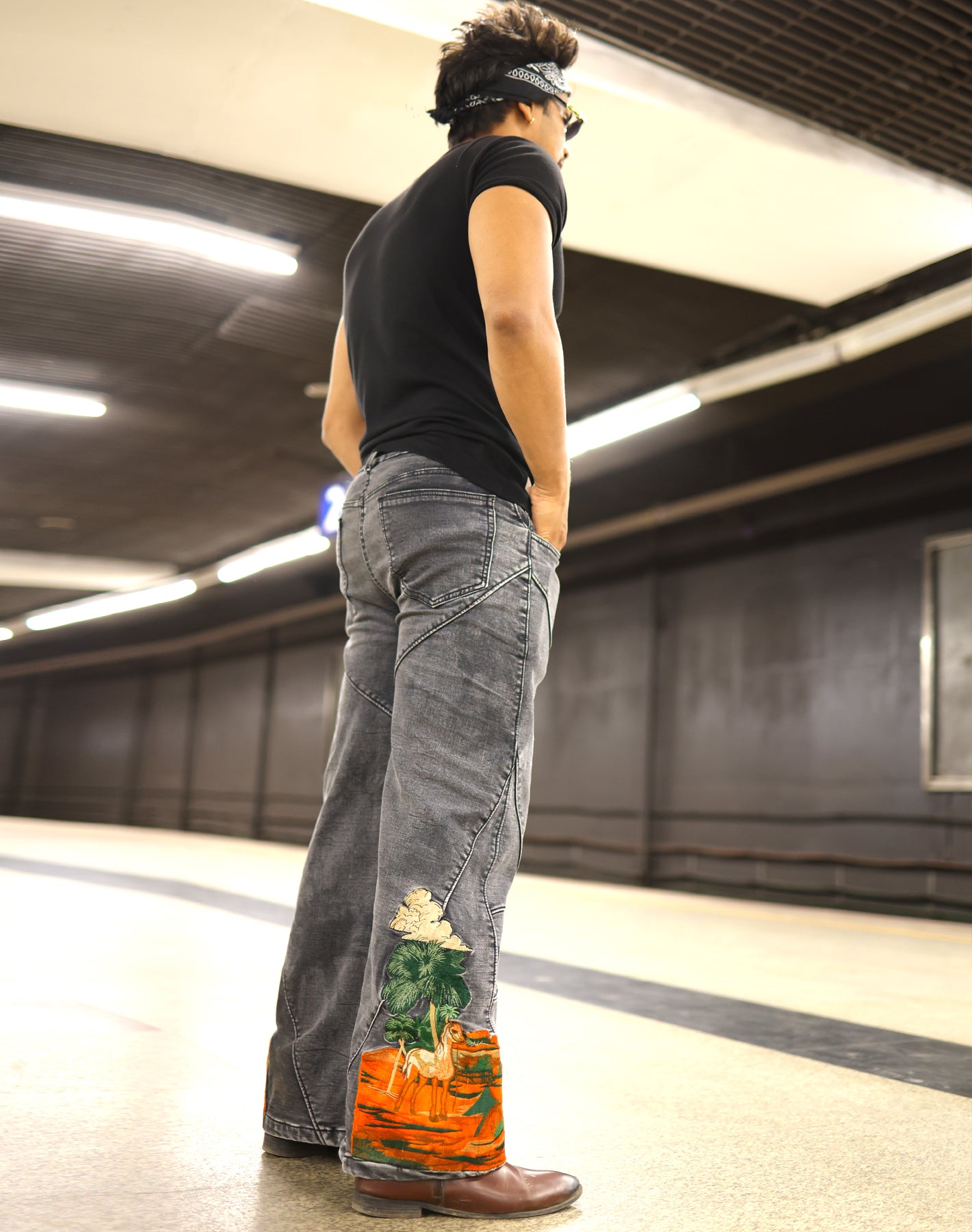 Desert Mirage Embroidered Flared Jeans Unisex