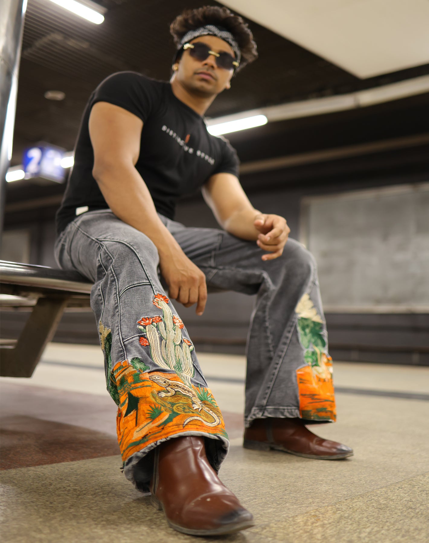 Desert Mirage Embroidered Flared Jeans Unisex