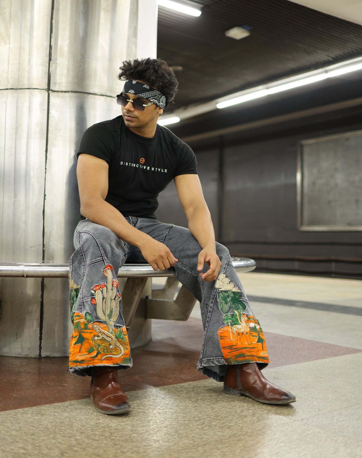 Desert Mirage Embroidered Flared Jeans Unisex