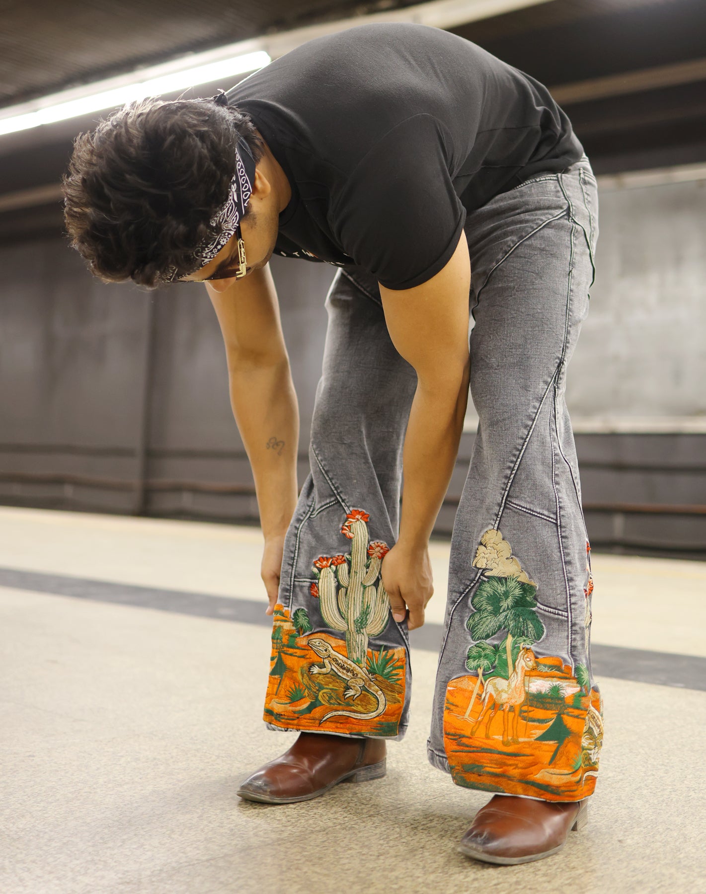 Desert Mirage Embroidered Flared Jeans Unisex